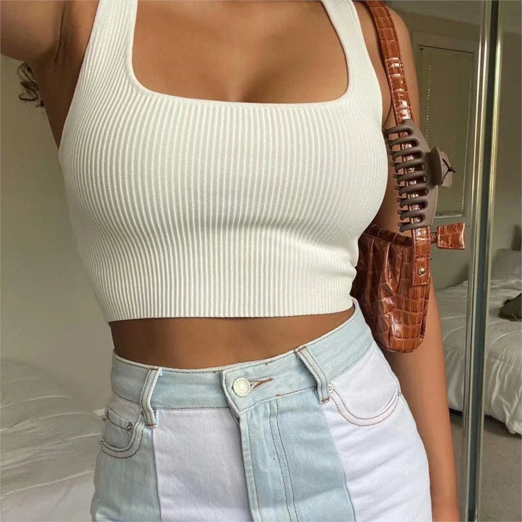 Top Cropped Canelado sem Mangas