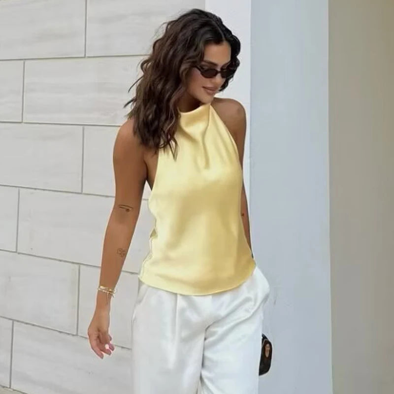 Top Halter de Cetim com Costas Abertas
