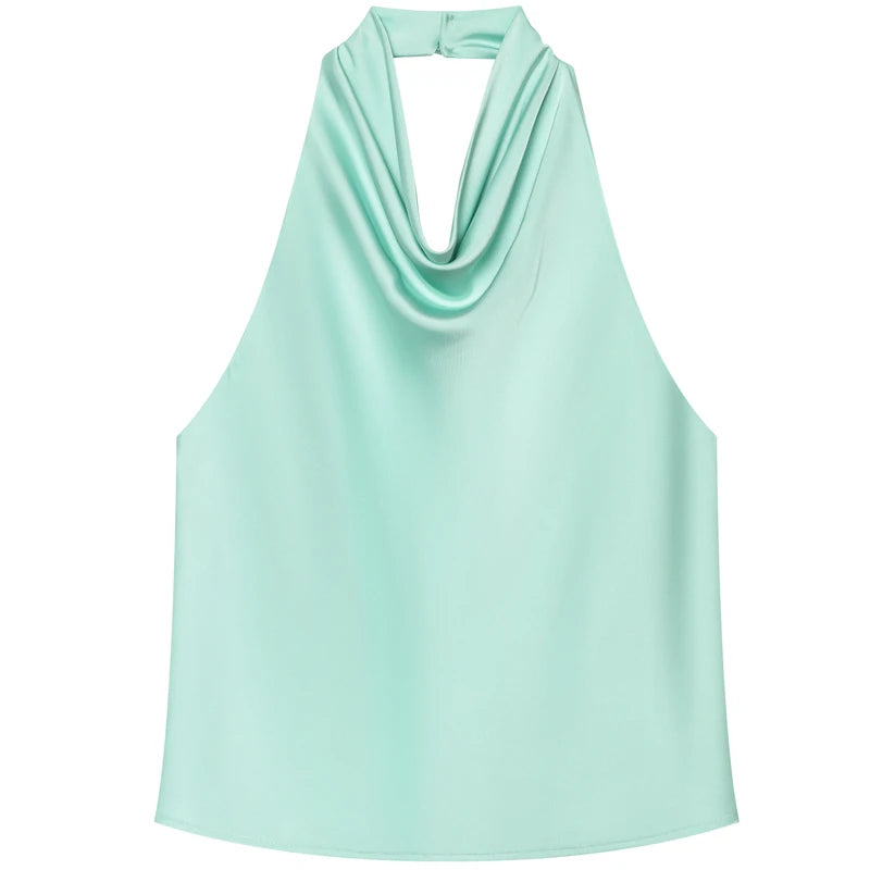 Top Halter de Cetim com Costas Abertas