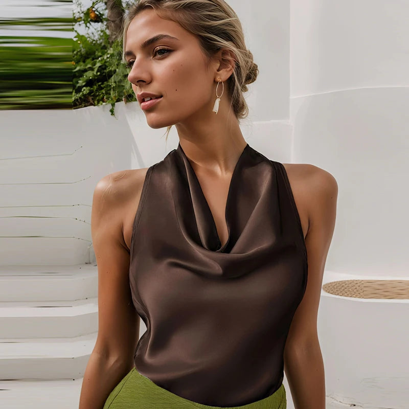 Top Halter de Cetim com Costas Abertas