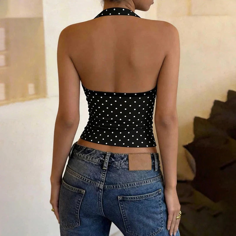 Top Halter com Bolinhas e Costas Abertas