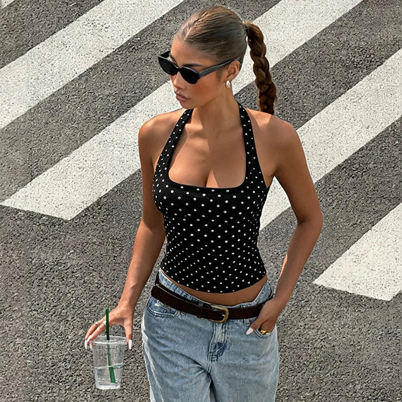 Top Halter com Bolinhas e Costas Abertas