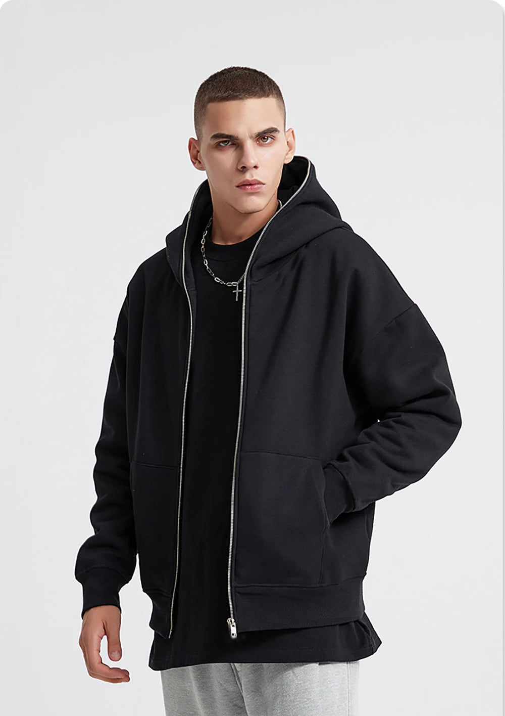 Hoodie com Fecho Oversized para Homem