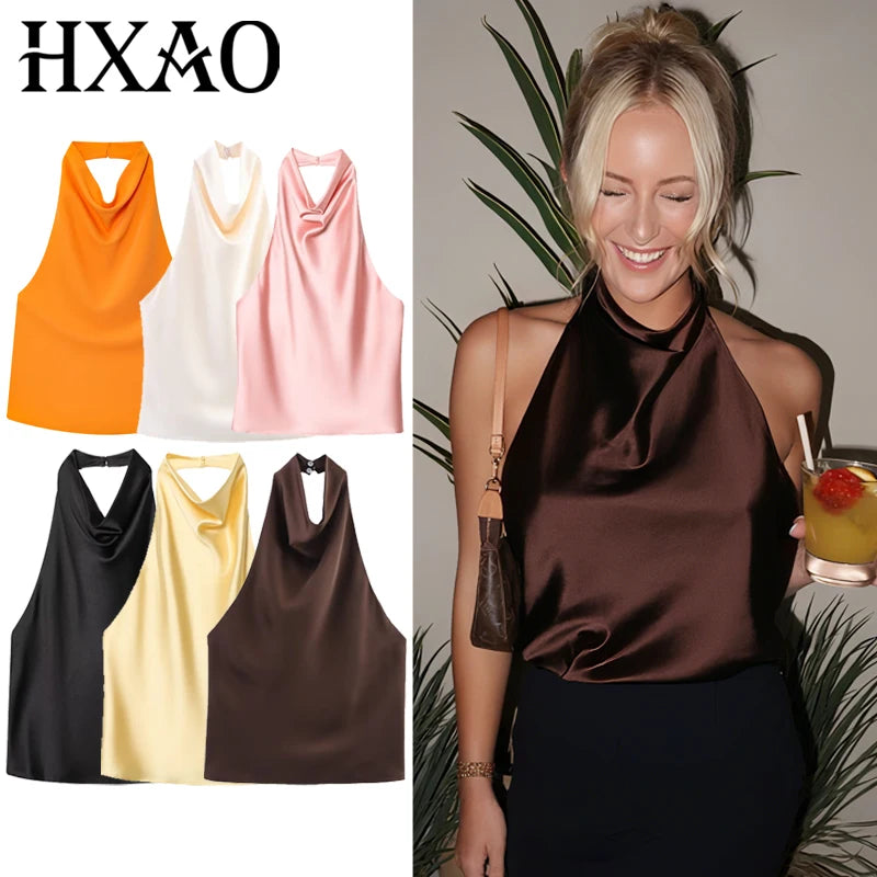 Top Halter de Cetim com Costas Abertas