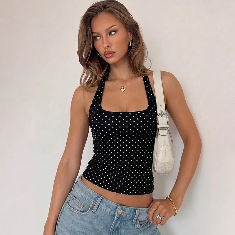 Top Halter com Bolinhas e Costas Abertas