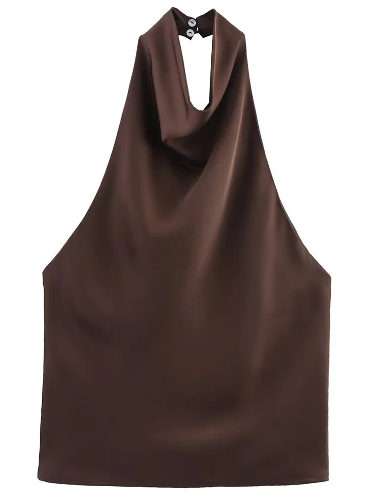 Top Halter de Cetim com Costas Abertas