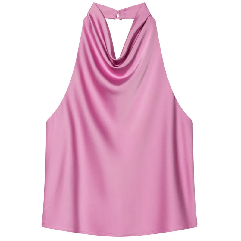 Top Halter de Cetim com Costas Abertas