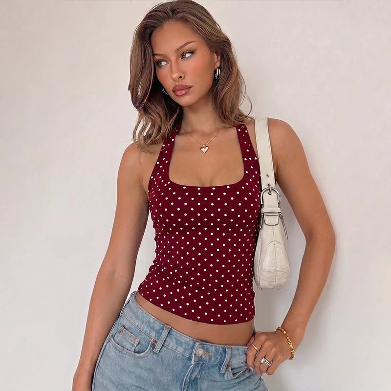 Top Halter com Bolinhas e Costas Abertas