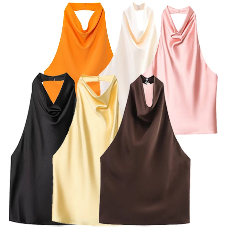 Top Halter de Cetim com Costas Abertas