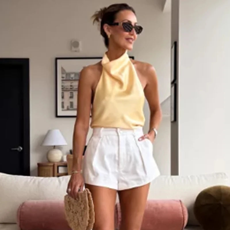 Top Halter de Cetim com Costas Abertas