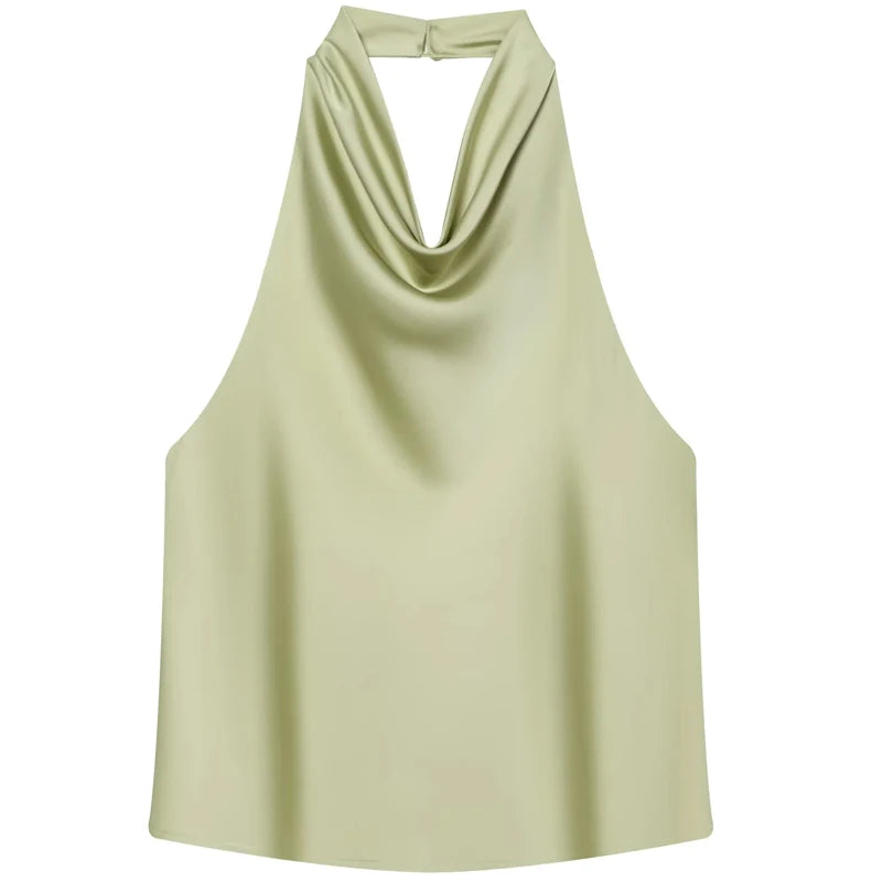 Top Halter de Cetim com Costas Abertas