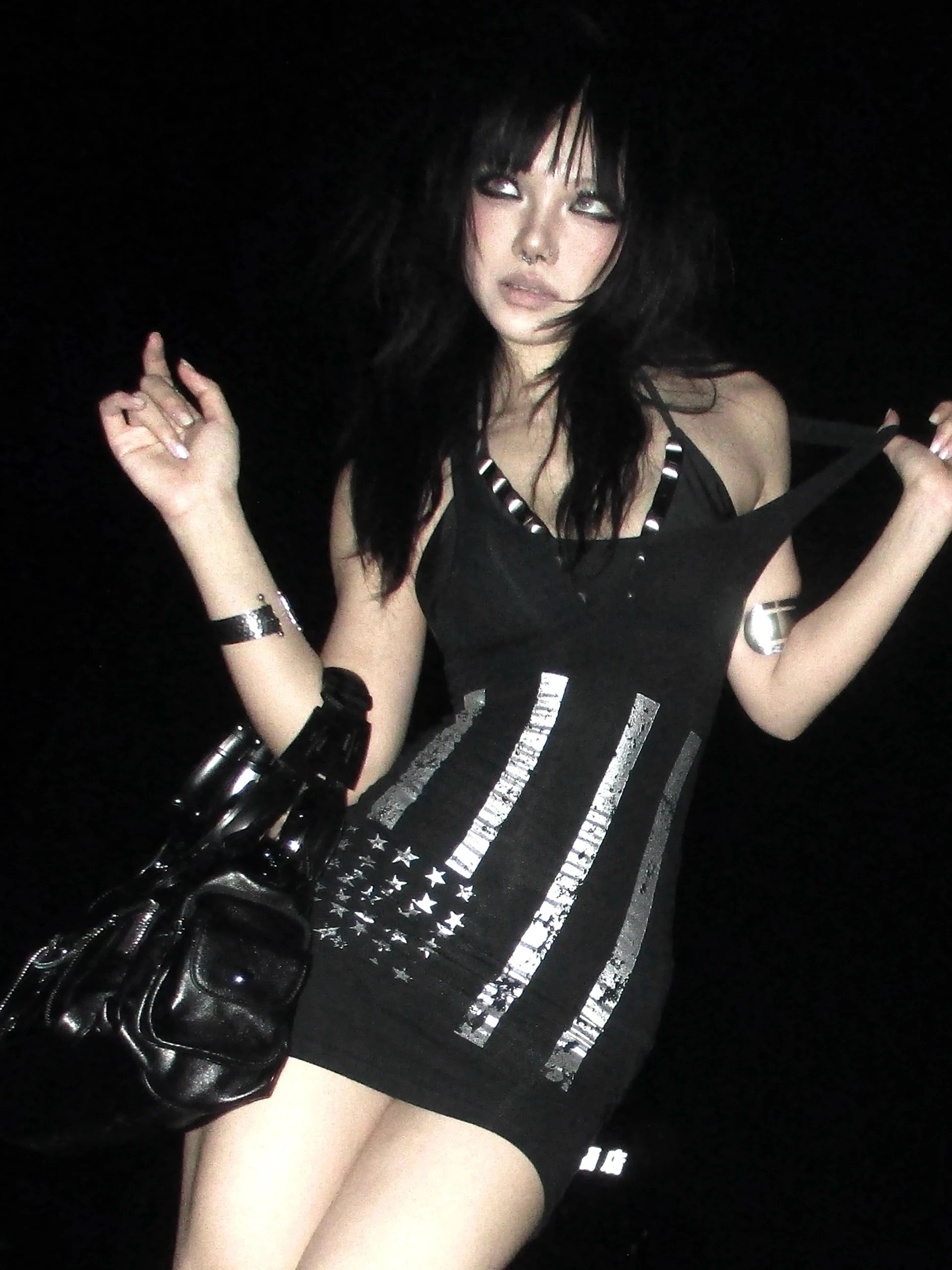 Top Comprido Y2K com Estampado Punk