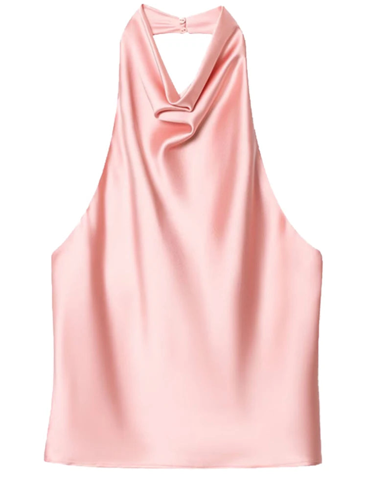 Top Halter de Cetim com Costas Abertas