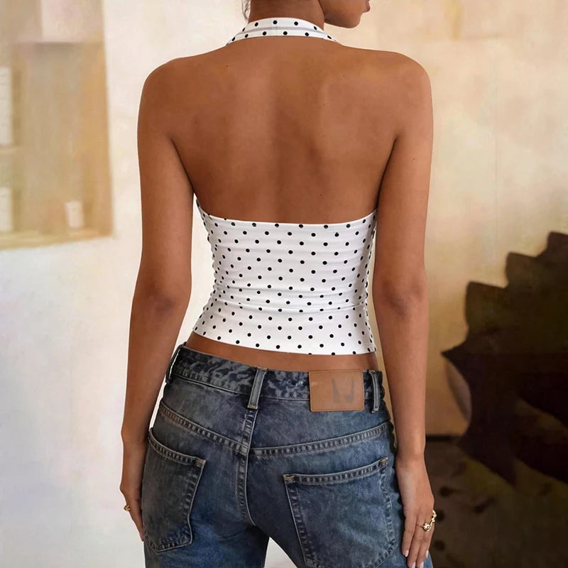 Top Halter com Bolinhas e Costas Abertas