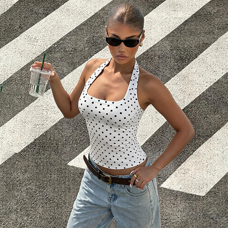 Top Halter com Bolinhas e Costas Abertas