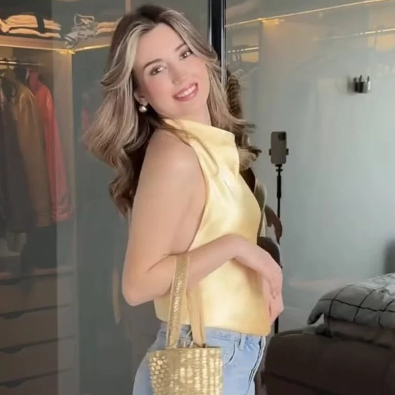 Top Halter de Cetim com Costas Abertas